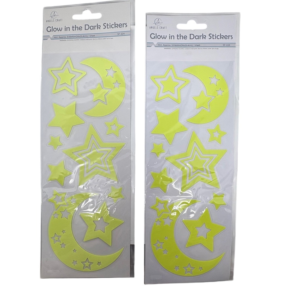 Angels Craft Glow in the Dark Stickers Moon and Stars SF-224 2‎ Pack Celestial